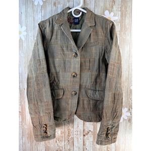Gap Women's Jacket Size 8 Green Brown Herringbone Patchwork Plaid‎ Floral Lining